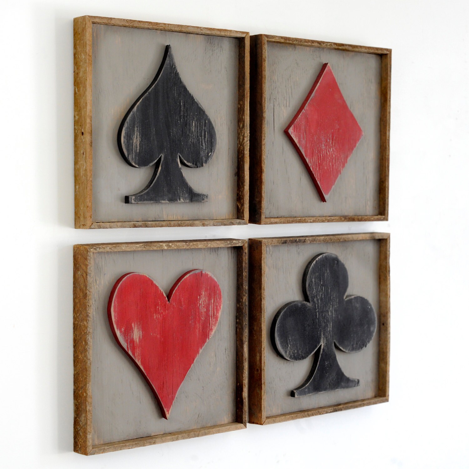 Framed Playing Card Set Four Piece Set Game Room Decor Poker