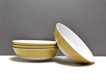 1970s Mikasa Mediterrania Empire Gold Coupe Bowls Cereal Set Of 4 Speckled Yellow Bright White Classic 70s Vintage Tableware Coordinating