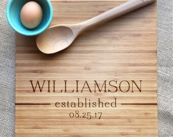 Wedding Cutting Board Personalized With Name And Established Date, Bamboo Wedding Or Anniversary Gift, Personalized Cutting Board