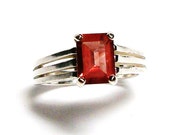 Andesine ring, labradorite ring, emerald cut ring, gemstone ring, orange red, anniversary ring, s 6 3/4  "Red Sky"