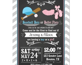 Baseball Bats or Ballet Flats Invitation Printable or Printed With FREE SHIPPING - Gender Reveal - Baseball or Tutus Collection