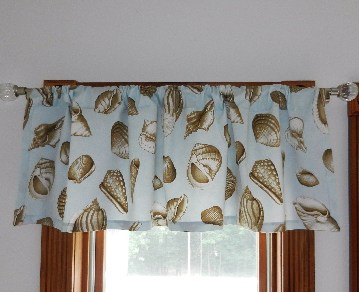 Seashell Window Valance Brown Blue Cotton Sateen Home Decor