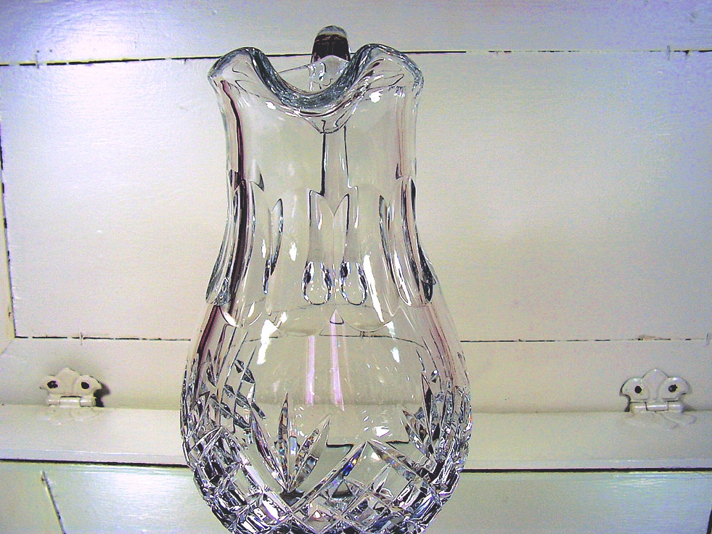 Vintage Galway Irish Cut Glass Crystal Pitcher Tall Curved