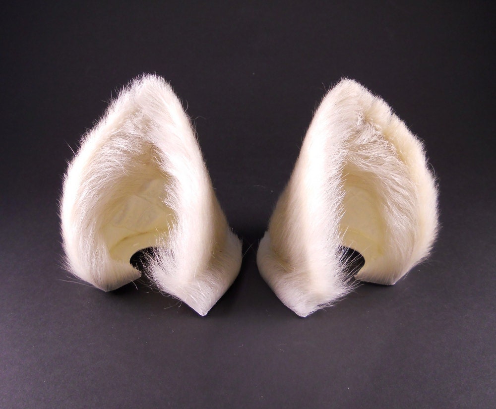Warm White Fur Leather Wolf Dog Fox Ears Inumimi Kitsune Fairy