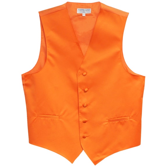Men's Solid Orange Polyester Vest Only for Formal
