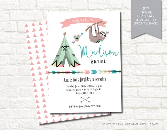 Tribal Tee Pee Geometrical Woodland Camping Birthday Digital Party Invitation Il_570xn