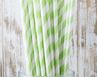 100 Light Green Extra Long vintage barber stripe drinking straws - with FREE Blank Flag Template - see also "Personalized" Flags