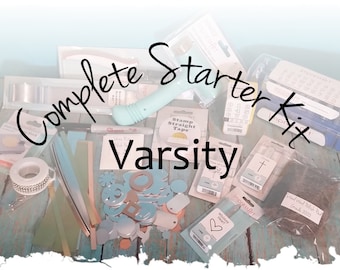 Varsity: Complete Starter Kit for Hand Stamped Jewelry Making, DIY Stamp Kit, Metal Alphabet Set & Hammer, Hole Punch, Block