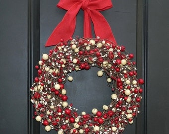 Christmas Wreath - Red Wreath - Holiday Wreath - Many Bow Options To Choose