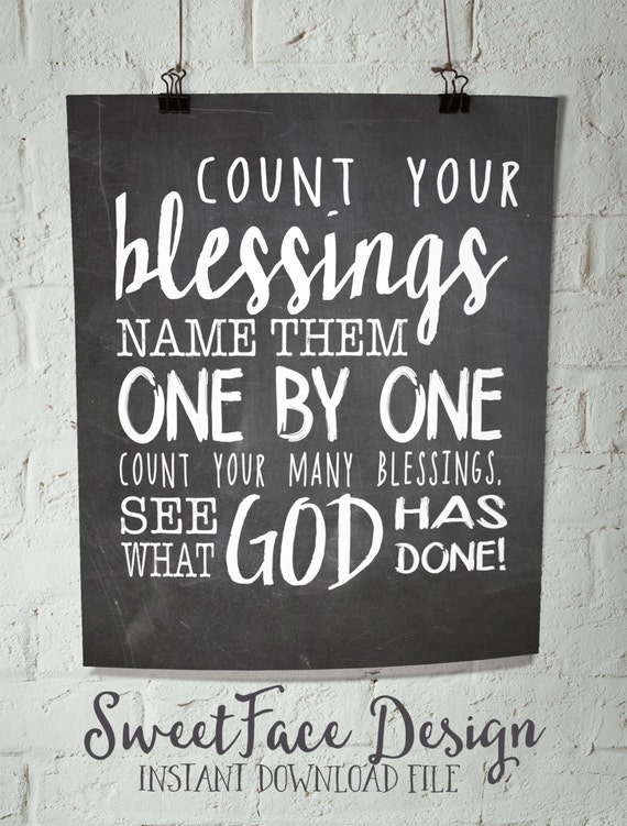 Count Your Blessings Printable Art Digital File By Sweetfacedesign