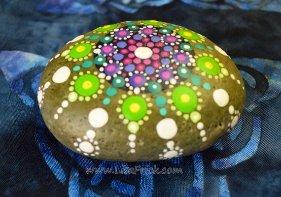 Hand Painted Rock with Geometric Design 025 by LisaFrick on Etsy