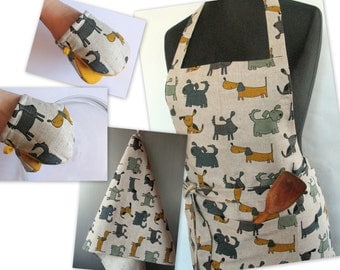 Linen Kitchen kit Utility Apron Womens Aprons for women Valentines Day Easter Apron Towels Oven Mit Dog
