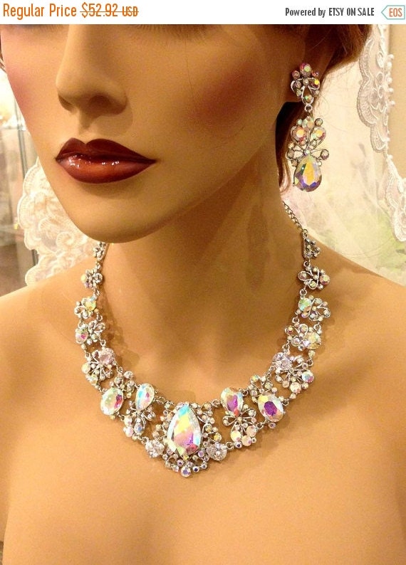Wedding jewelry set Bridal bib necklace and by GlamDuchess on Etsy