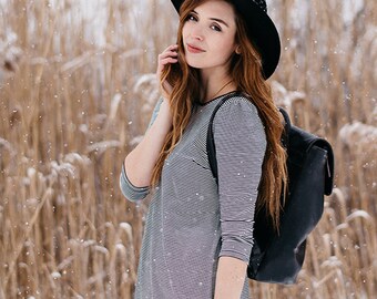 SALE 30% Boatneck Dress in Organic Cotton and Bamboo Mix. Black and white Stripes (Other colors)