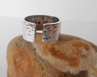 hidden message ring, handstamped aluminium cuff ring, personalised ring, adjustable ring, open ring, customised ring, mens ring, womens ring