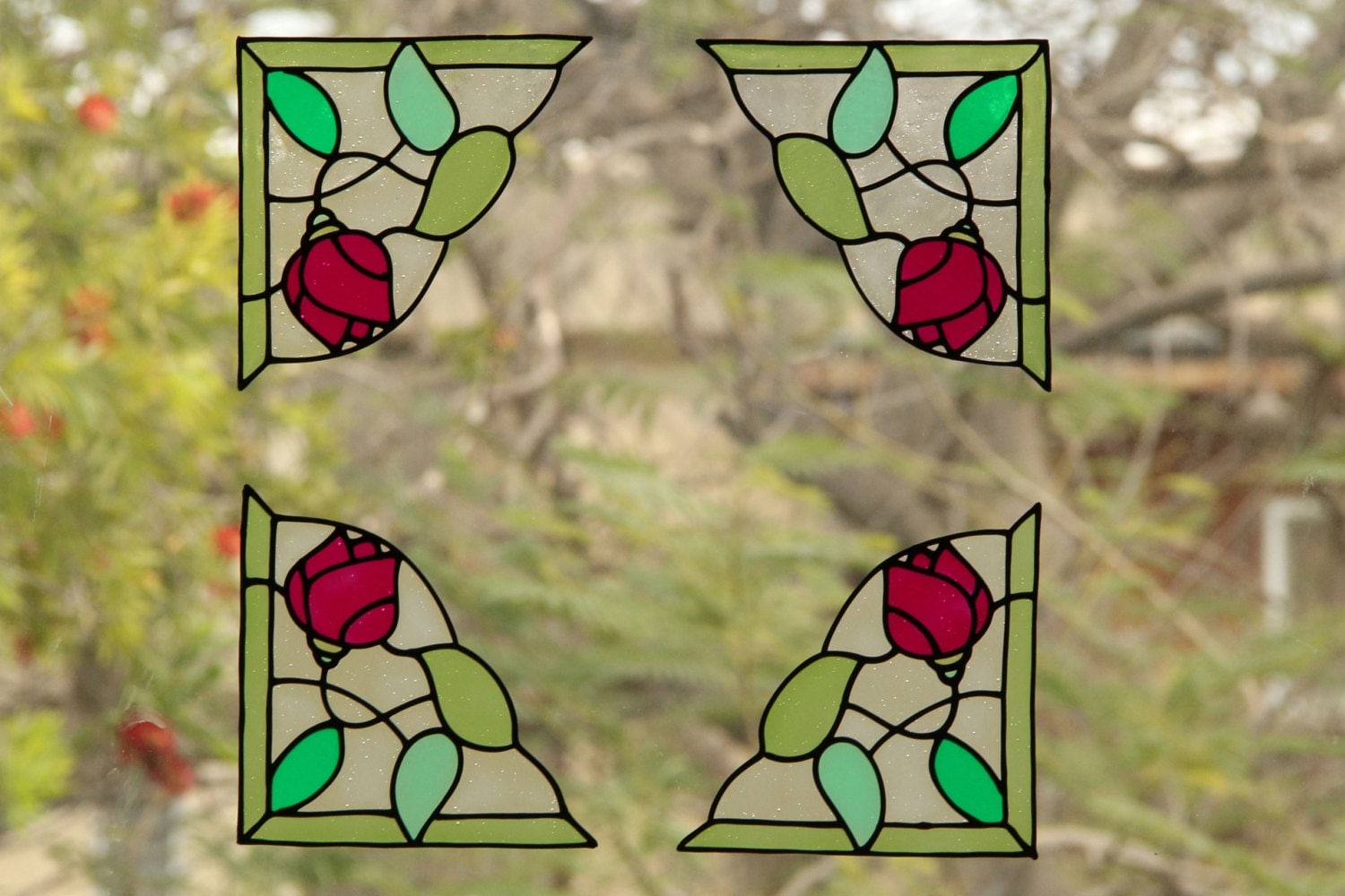 Rose Corners window decal stained glass clings window