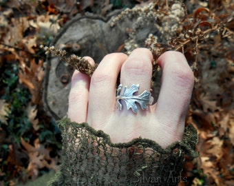Leaf Ring - Woodland Leaf Ring - Real Leaf Ring - Elven Leaf Ring - Silvan Leaf - Artisan Handcrafted Recycled Fine Silver - Botanical Ring