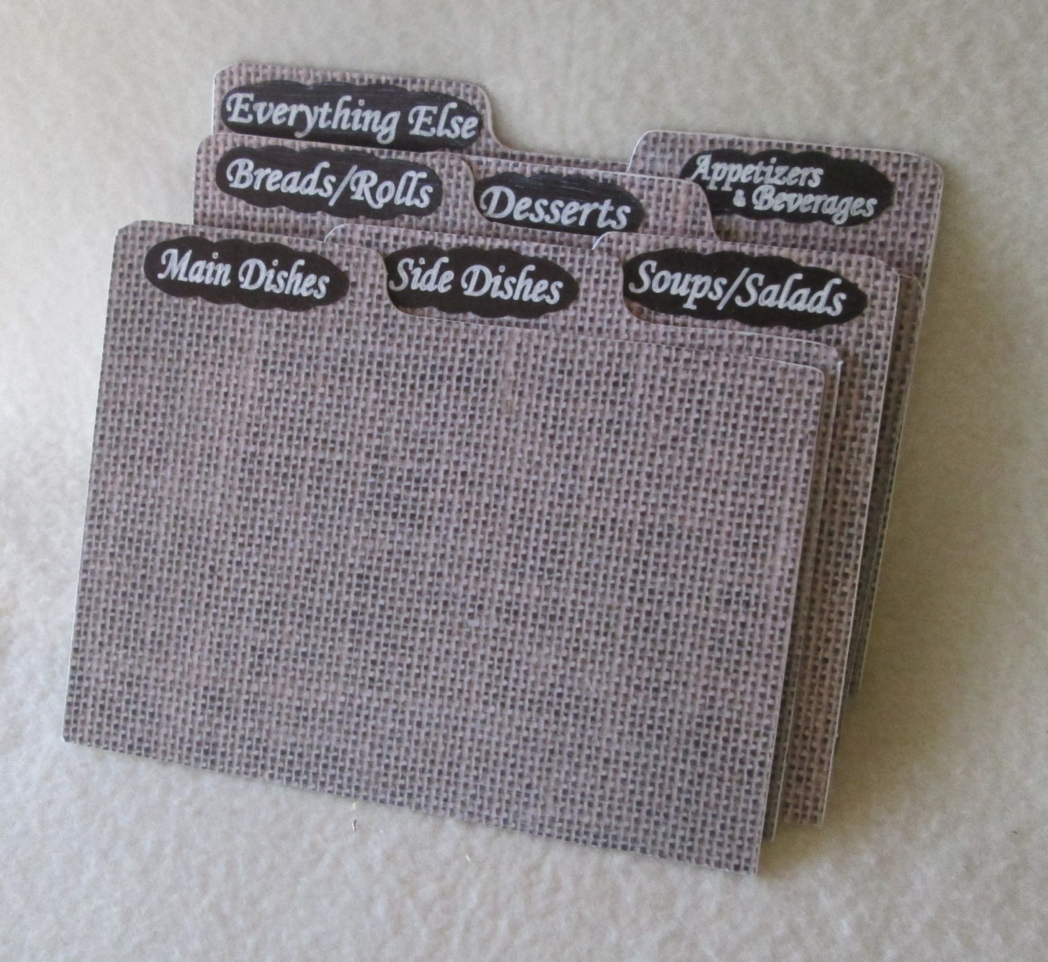 Recipe Box Dividers Burlap Index Cards Rustic Recipe