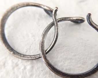 Small Sterling Silver Hoop Earrings - 18g Rustic Minimalist Everyday Unisex Jewelry for Men or Women - Sold in Pairs or Singles