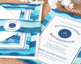 Aquatic - SAMPLE Nautical Wedding Invitation Suite - Wedding Invite SAMPLE - Personalized Wedding Invitations - Full Wedding Suites