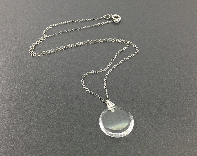 Pretty Delicate Swarovski Crystal Pendant & Necklace. Simply Elegant Clear Sparkly Crystal Vintage Necklace In Silver Tone.