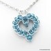 Turquoise heart pendant, chainmail full Persian heart necklace