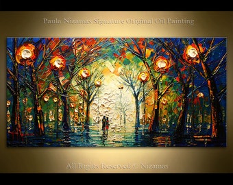 Oil painting on canvas Evening Walk Palette Knife landscape art P Nizamas ready to hang