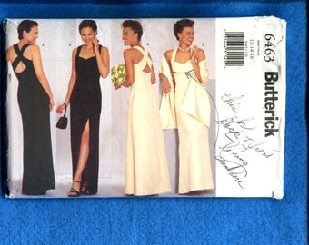 Butterick 6463 Cross Back Evening Dress with High Side Seam Slit Size 12 14 16 UNCUT