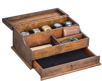 Men's Valet, Watch Case, Men's Watch Box, Valet Box, Watch Box for Men, Watch Box, Boyfriend Gift -Men's Valet Box for 5 watches with Drawer