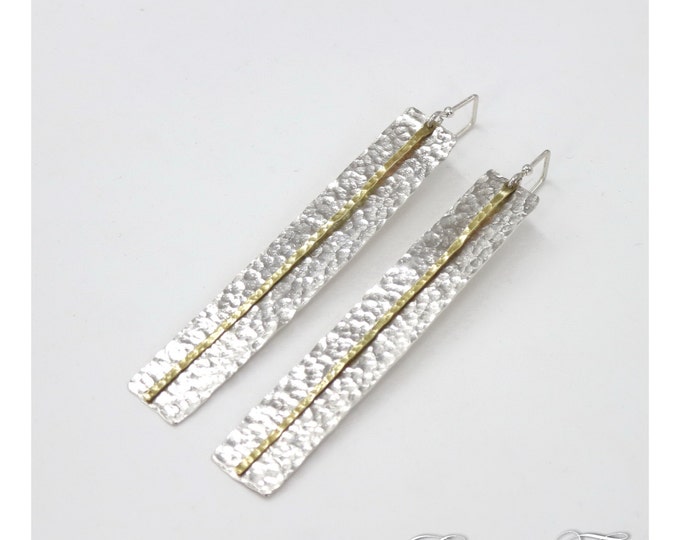 Silver Rectangle Earrings Textured Earrings Hammered Earrings Geometric Earrings Minimal Earrings Bar Earrings Everyday Earrings