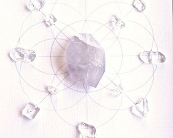 AMETHYST -- CRYSTAL GRID--- framed crystal grid with sacred geometry