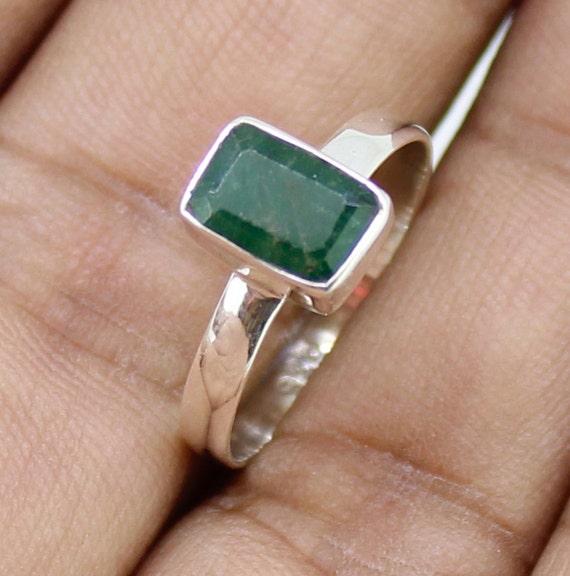 925 Solid Sterling Silver Faceted Emerald Gemstone Women Ring SJXR_0172