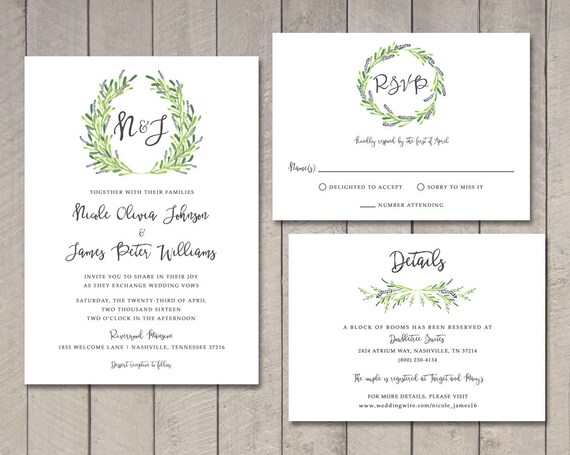 Laurel Wedding Invitation RSVP Details Card Printable by