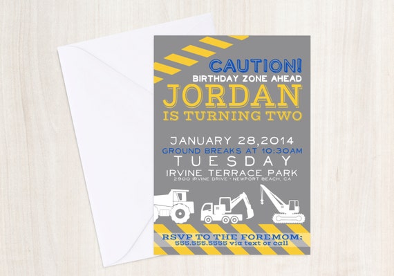 Construction Party Invitation - Truck party Invitation- Digger Birthday - party supplies Il_570xn
