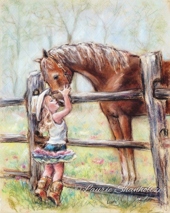 girl and horse canvas and paper art Cowgirl horse painting