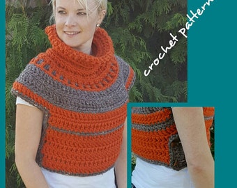CROCHET PATTERN, crop top jacket crochet pattern, cowl pattern, shawl crochet pattern, chunky sweater vest pattern, medieval clothing