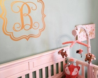 Monogram Wall Decal Vinyl Wall Decal Initial Monogram Decal Last Name Initial Decal Vinyl Monogram with Border Decorative Frame Housewares