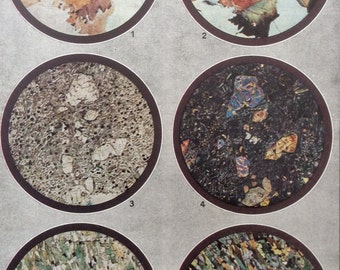 Vintage 1930s French Print Minerals Rocks Crystals Microscope Image Scientific Mineralogy Bookplate