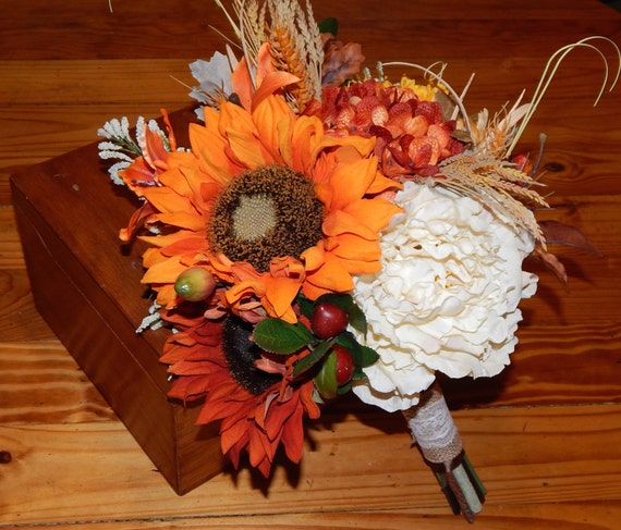 Fall Wedding Bouquet Sunflower and Peony Bridal Bouquet