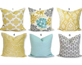 Teal YELLOW Pillow Cover All Sizes, Gray Pillow, Pillow, Floral Pillow, Decorative Pillow, Gold, Gray, Blue .All Sizes, Euro, Floral Cushion