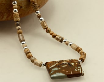 Picture Jasper Necklace with Red Creek Jasper Pendant, Sterling Silver, Southwestern Necklace, Brown Necklace, Pendant Necklace