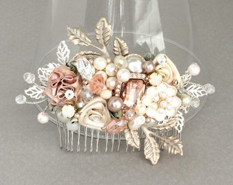 Rose Gold Bridal Comb-Bridal Hair Accessories-Rose Gold Hairpiece- Wedding Hair Accessories-Blush Pink Bridal Hairpiece- Rose Gold Hair Comb