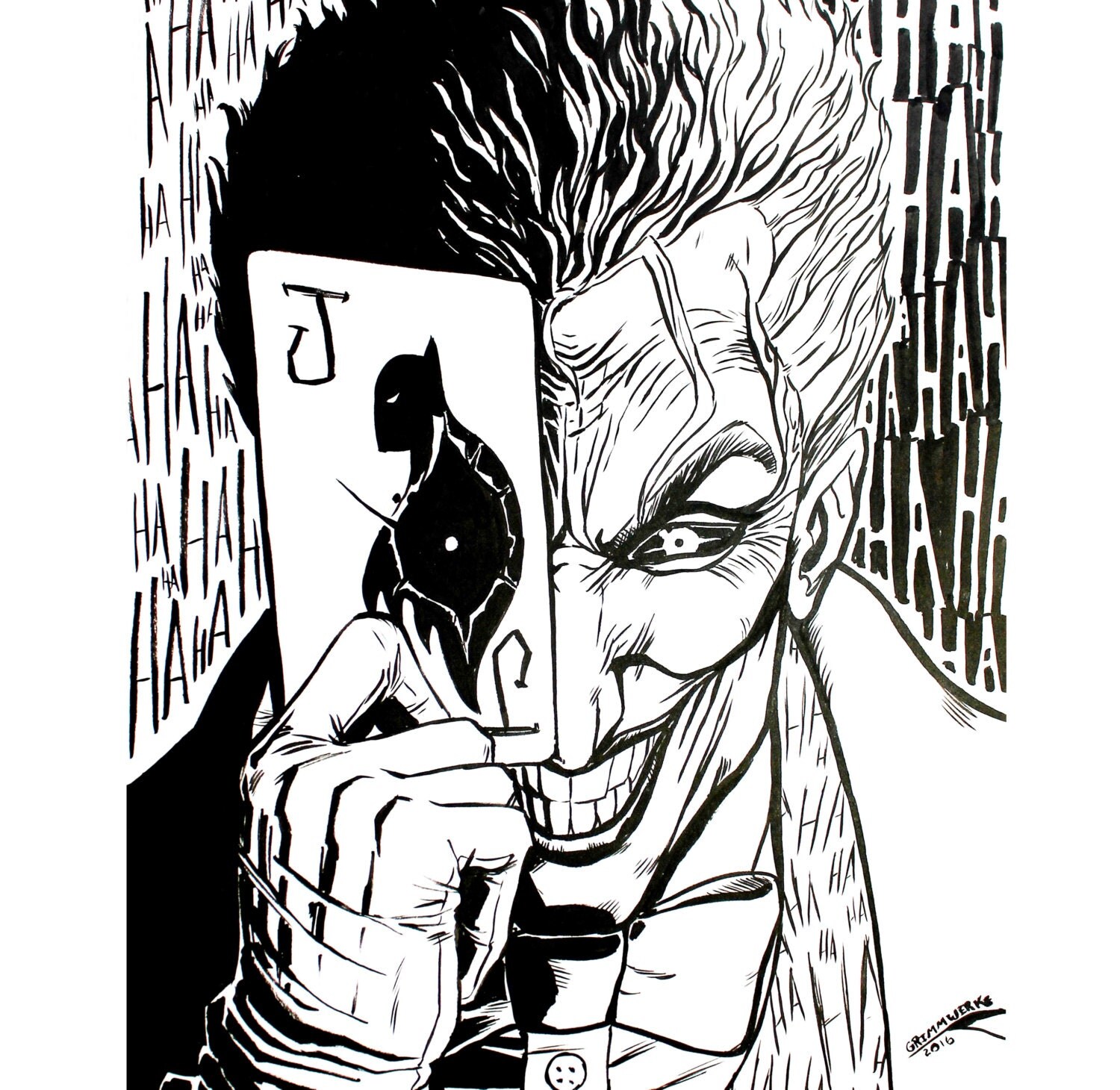 Batman and Joker drawing art print poster comic art