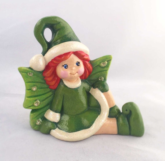 Ceramic Christmas Elf Pixie Fairy Garden Fairy Girl