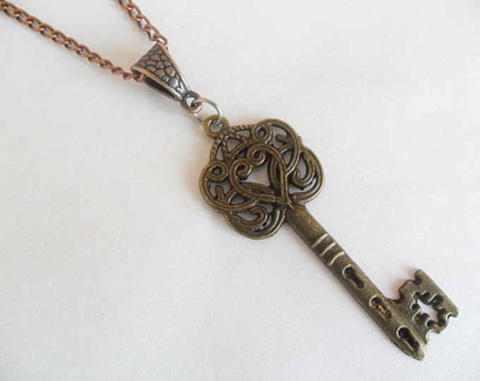 Large Bronze Ornate Style Key Necklace