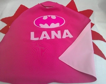 Pink Batgirl cape with your choice of name
