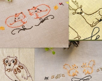 Hand embroidery patterns, embroidery pattern pdf, embroidery animals, woodland animals, set of 4