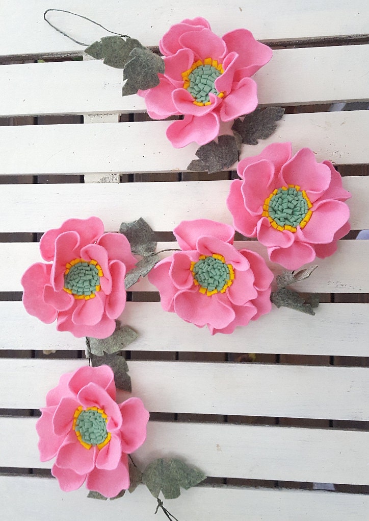 Felt flower vine felt flower garland floral garland pink