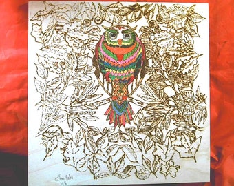 Pyrography- Owl -Mandalas-Handcrafted-Wood Burnt Wall Plaque Signed