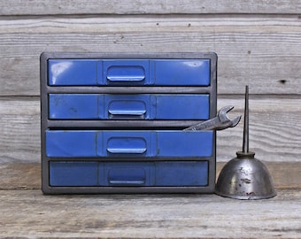 Vintage Industrial Blue Mini Metal Multi-drawer